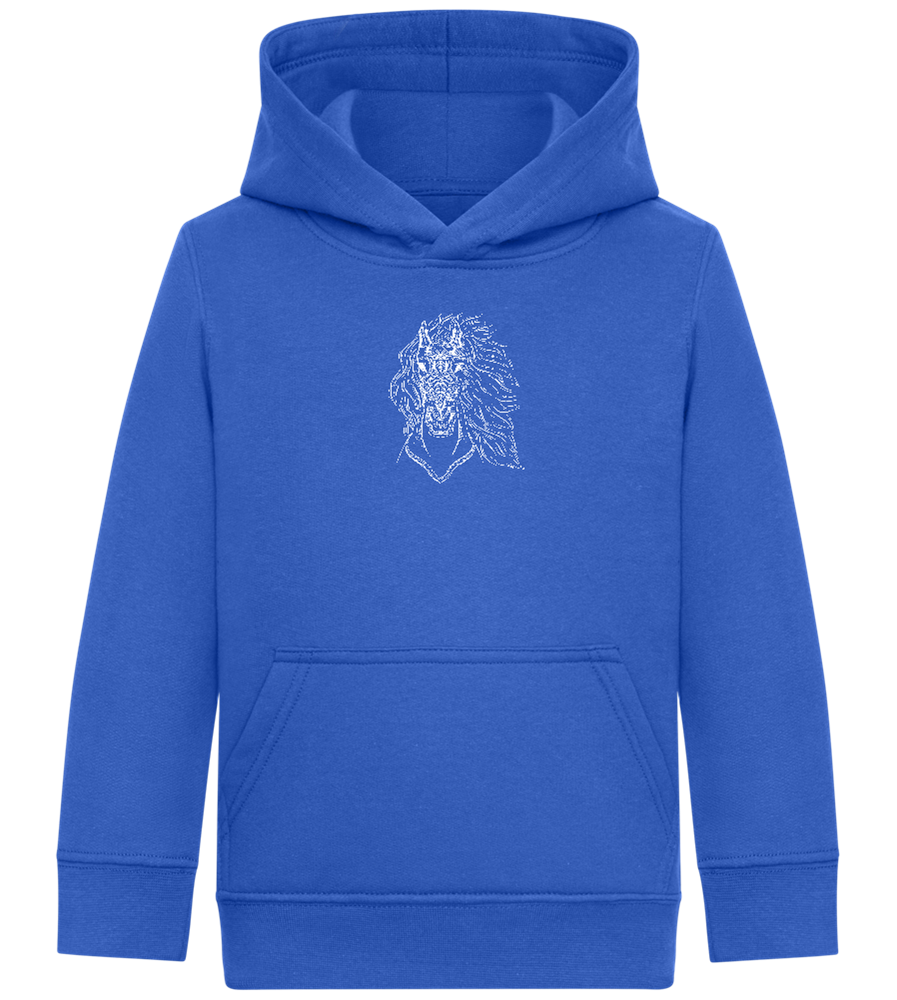 White Abstract Horsehead Design - Comfort Kids Hoodie_ROYAL_front