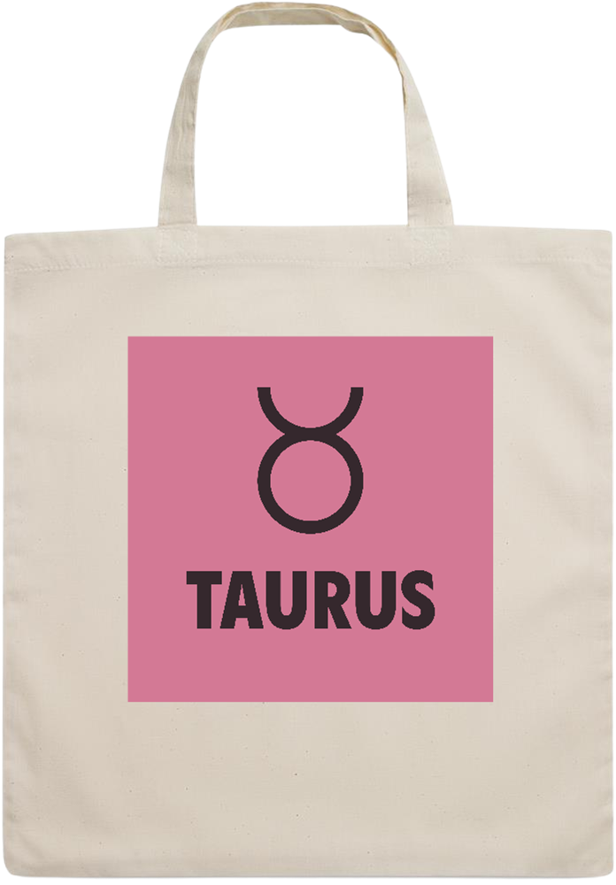 Zodiac Taurus Design - Essential short handle cotton tote bag_BEIGE_front