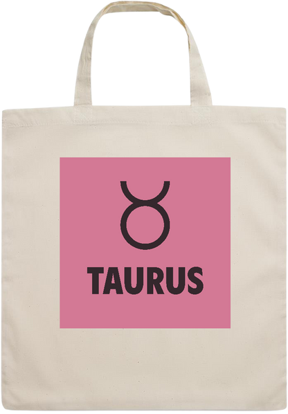 Zodiac Taurus Design - Essential short handle cotton tote bag_BEIGE_front