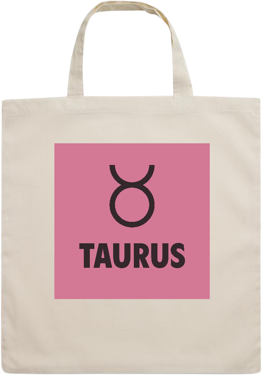 Zodiac Taurus Design - Essential short handle cotton tote bag_BEIGE_front