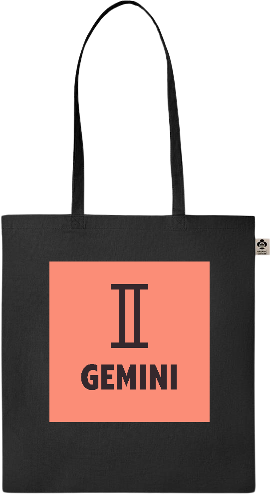 Zodiac Gemini Design - Essential colored organic cotton tote bag_BLACK_front