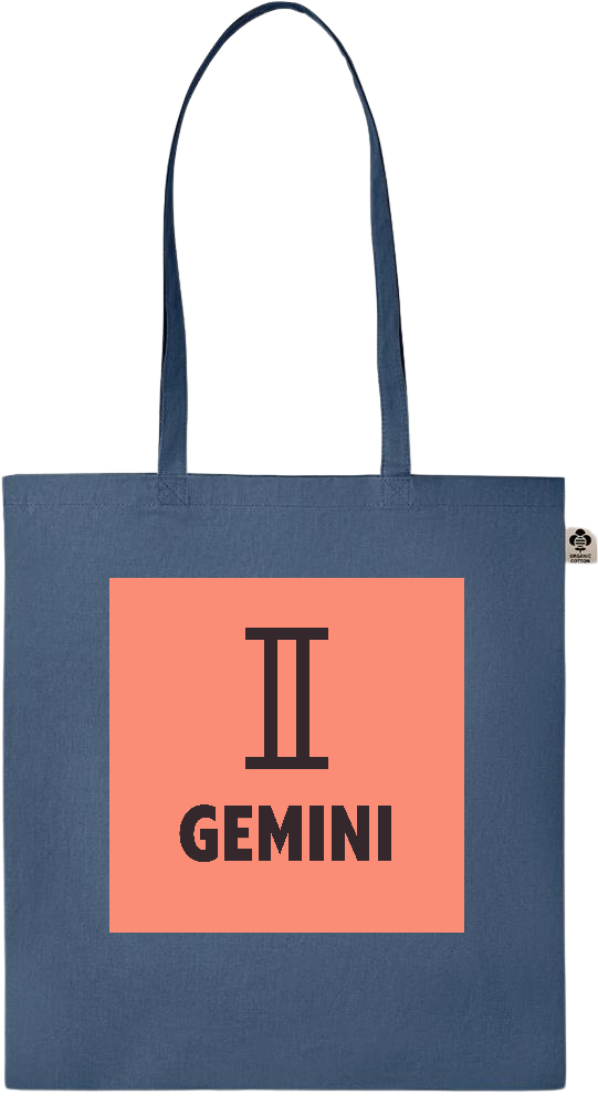 Zodiac Gemini Design - Essential colored organic cotton tote bag_BLUE_front