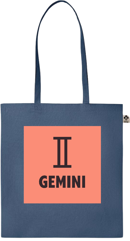 Zodiac Gemini Design - Essential colored organic cotton tote bag_BLUE_front