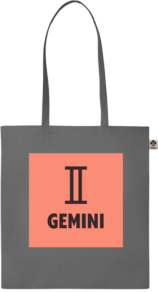 Zodiac Gemini Design - Essential colored organic cotton tote bag_STONE GREY_front