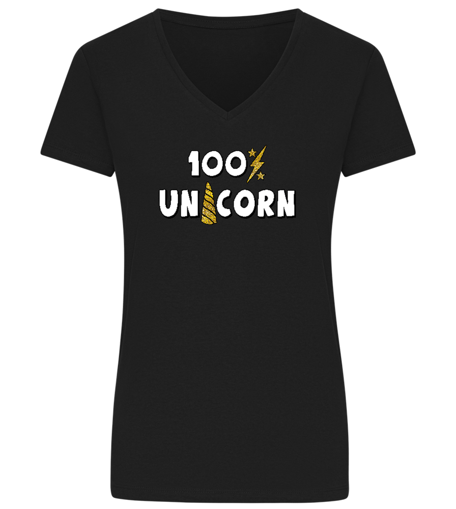 100 Percent Unicorn Design - Premium women's v-neck t-shirt_DEEP BLACK_front