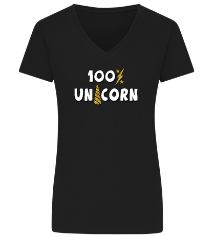 100 Percent Unicorn Design - Premium women's v-neck t-shirt_DEEP BLACK_front
