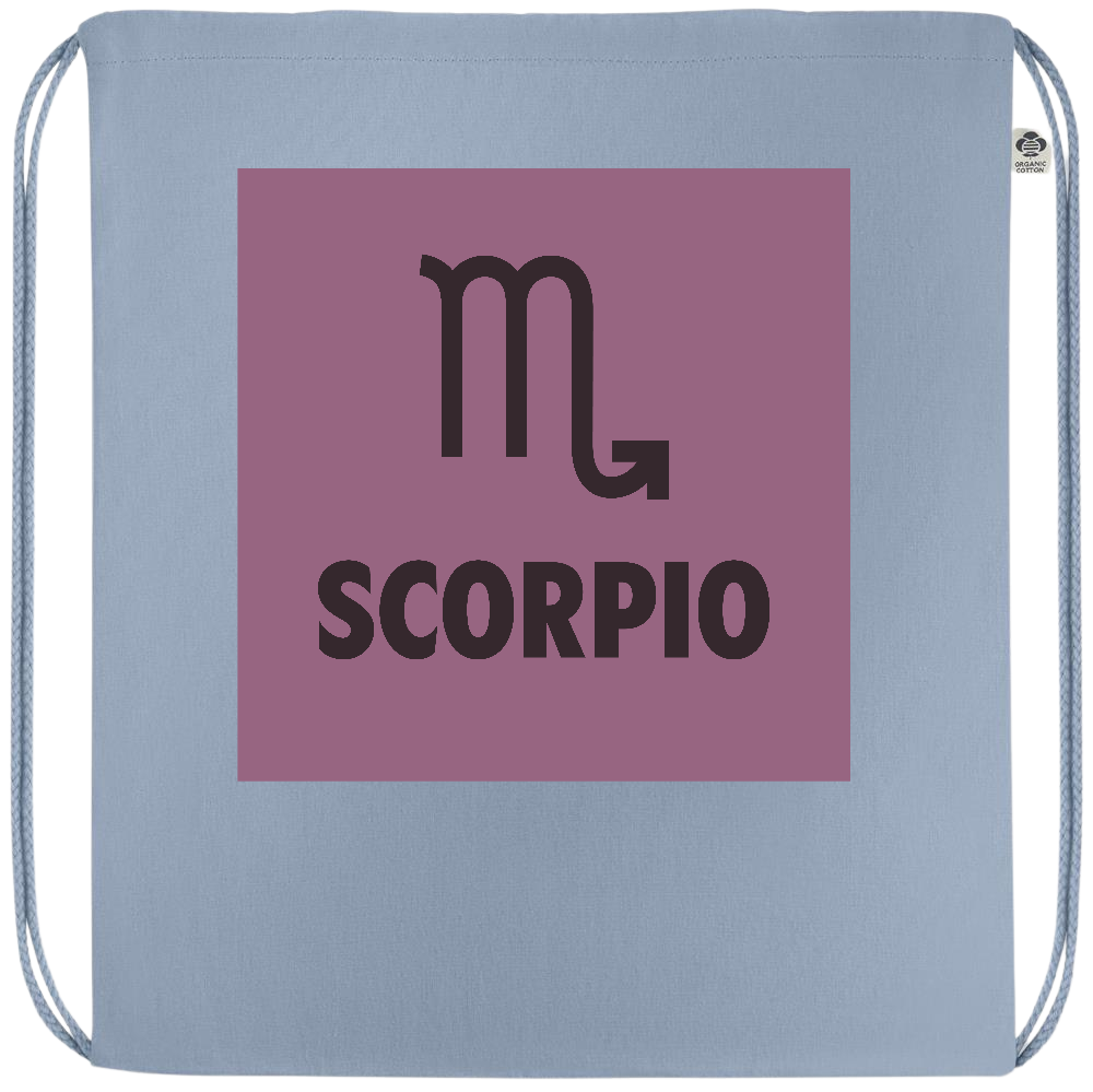 Zodiac Scorpio Design - Premium colored organic cotton drawstring bag_BABY BLUE_front