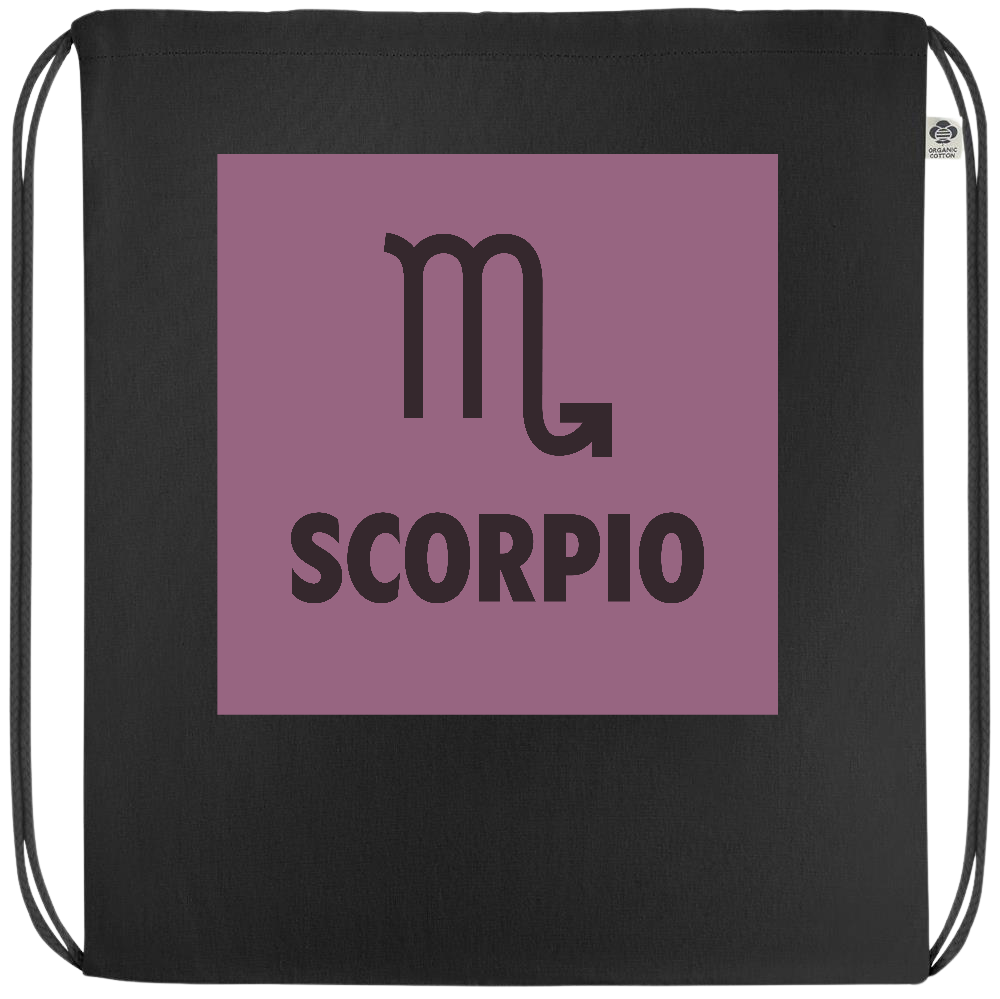 Zodiac Scorpio Design - Premium colored organic cotton drawstring bag_BLACK_front