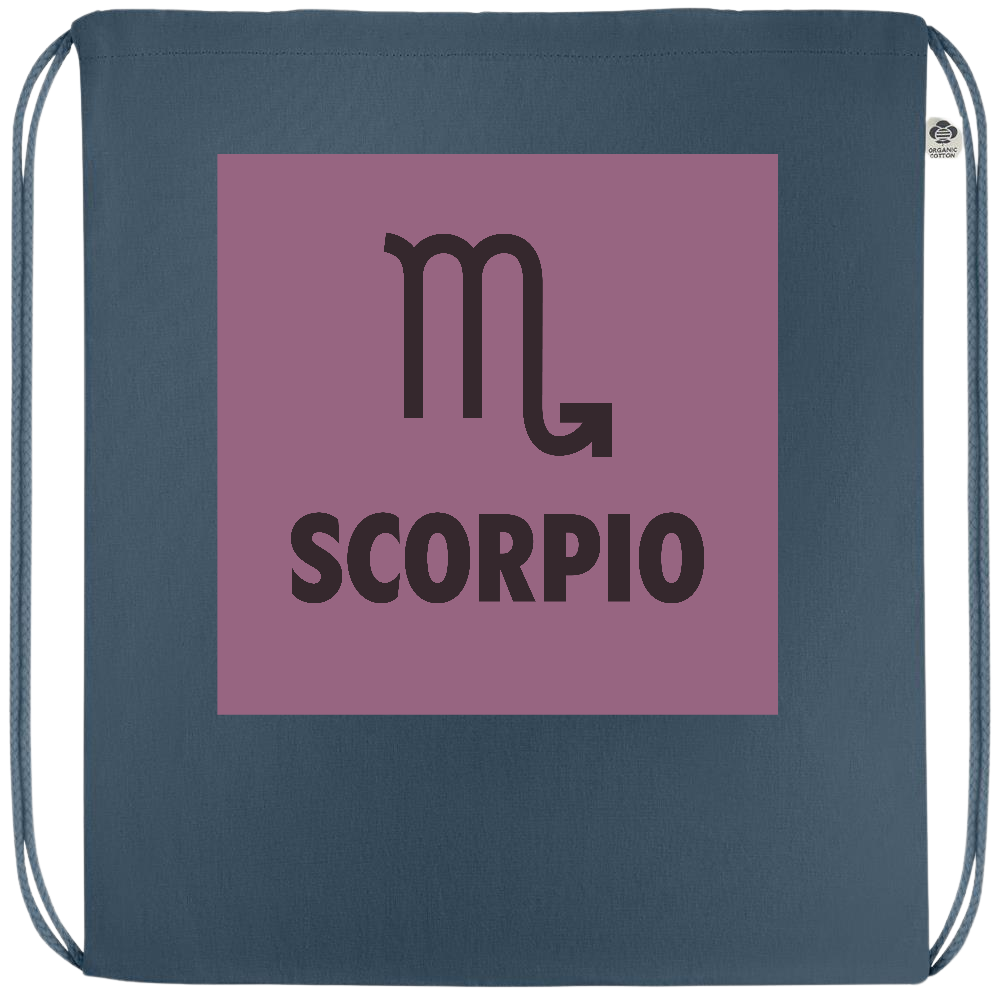 Zodiac Scorpio Design - Premium colored organic cotton drawstring bag_BLUE_front