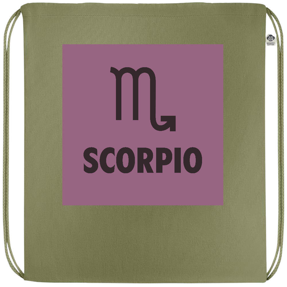 Zodiac Scorpio Design - Premium colored organic cotton drawstring bag_GREEN_front