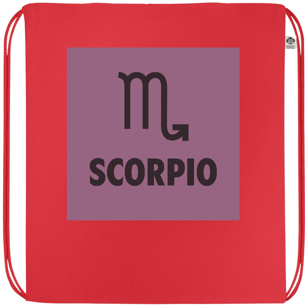 Zodiac Scorpio Design - Premium colored organic cotton drawstring bag_RED_front