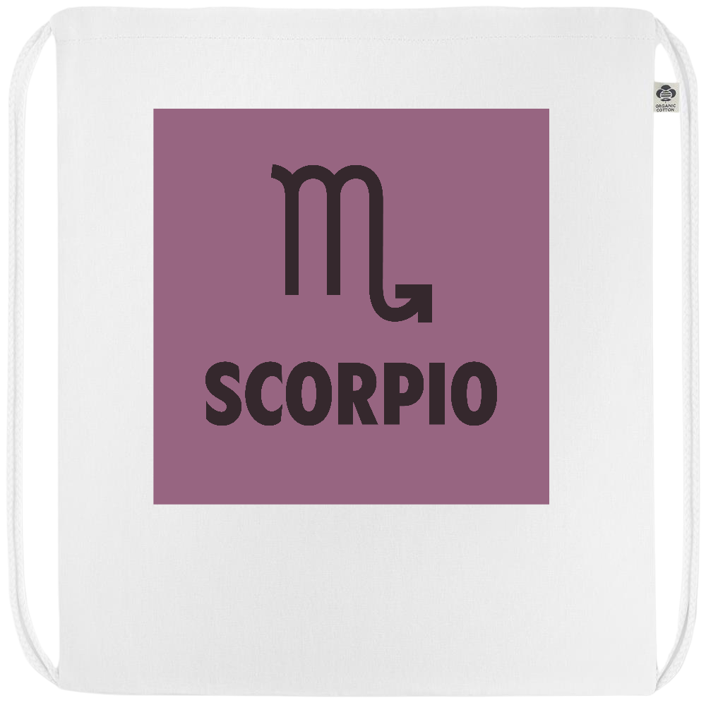 Zodiac Scorpio Design - Premium colored organic cotton drawstring bag_WHITE_front