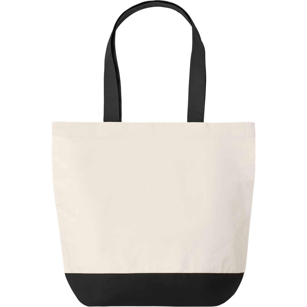Canvas Beach Bag with Bottom Detail_BLACK_front