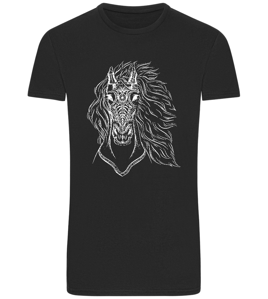 White Abstract Horsehead Design - Basic Unisex T-Shirt_DEEP BLACK_front