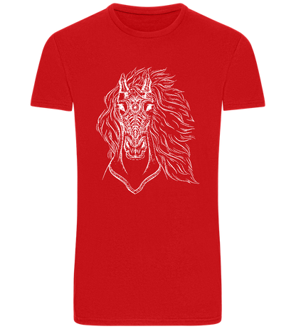 White Abstract Horsehead Design - Basic Unisex T-Shirt_RED_front