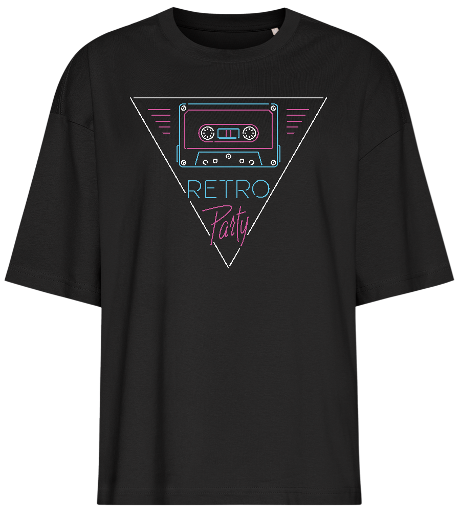 Neon Cassette Tape Design - Premium women's oversized t-shirt_DEEP BLACK_front