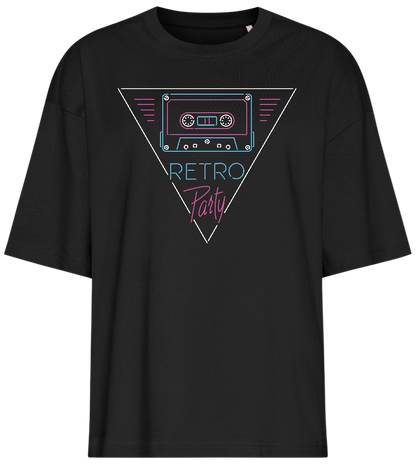 Neon Cassette Tape Design - Premium women's oversized t-shirt_DEEP BLACK_front