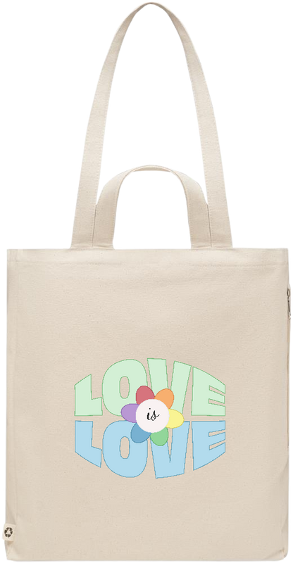 Love is Love Flower Design - Premium recycled polycotton beach bag_BEIGE_front