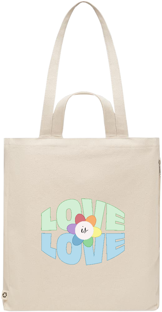 Love is Love Flower Design - Premium recycled polycotton beach bag_BEIGE_front