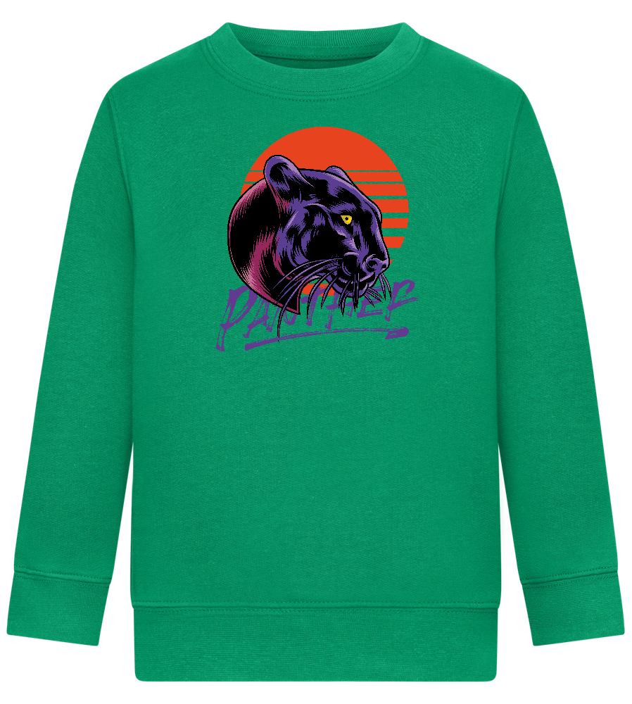 Retro Panther Design - Comfort Kids Sweater_MEADOW GREEN_front