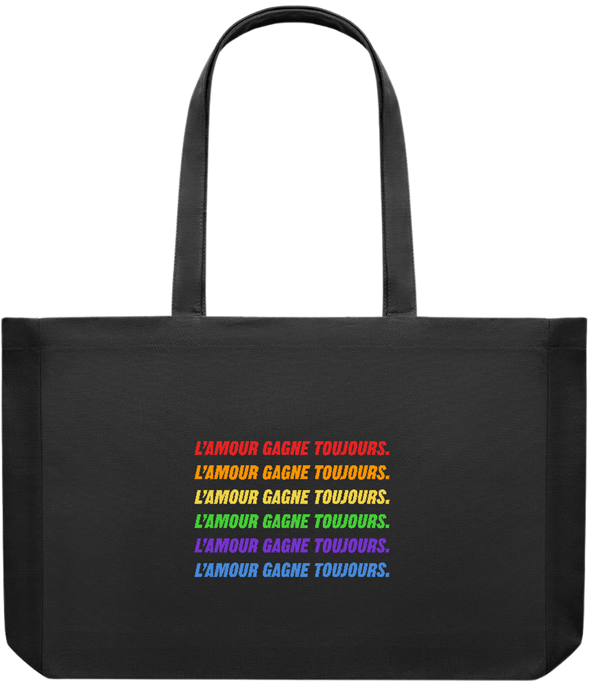 L'amour Gagne Toujours Design - Premium large recycled shopping tote bag_BLACK_front