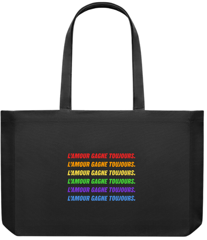 L'amour Gagne Toujours Design - Premium large recycled shopping tote bag_BLACK_front