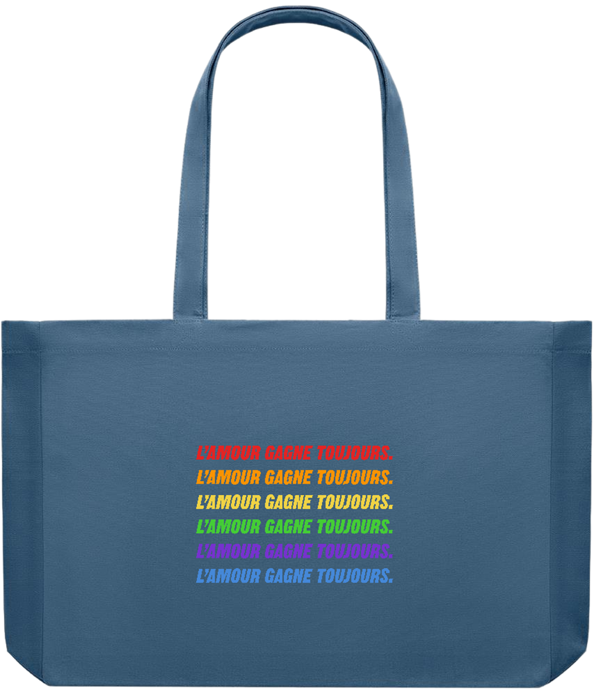 L'amour Gagne Toujours Design - Premium large recycled shopping tote bag_BLUE_front