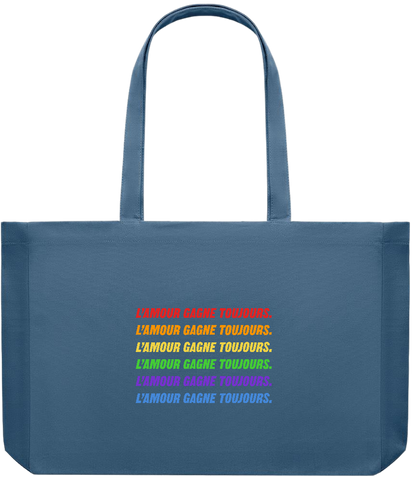 L'amour Gagne Toujours Design - Premium large recycled shopping tote bag_BLUE_front