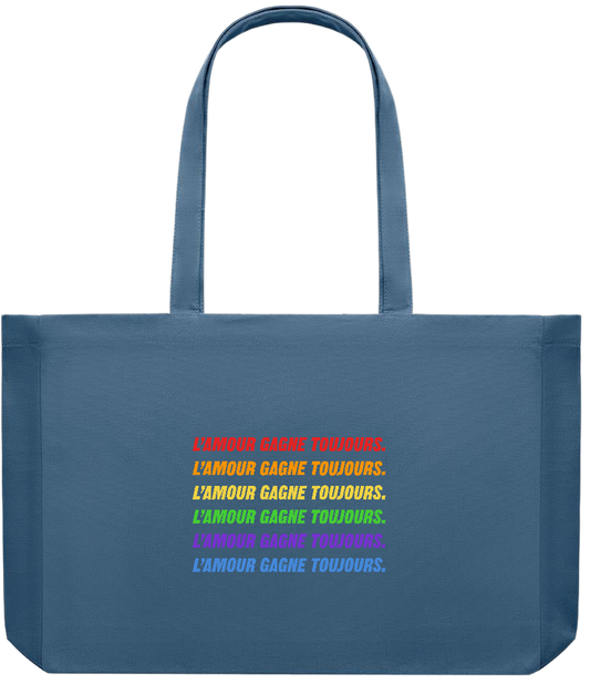 L'amour Gagne Toujours Design - Premium large recycled shopping tote bag_BLUE_front