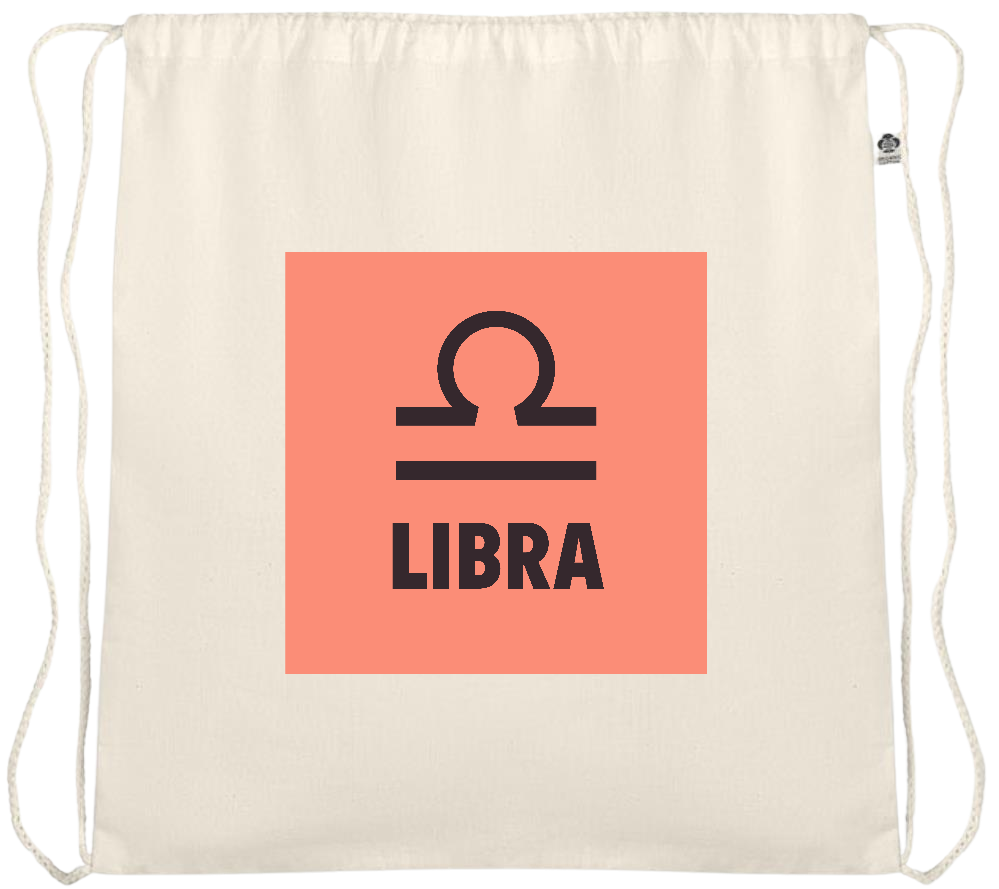 Zodiac Libra Design - Essential medium organic cotton drawstring bag_BEIGE_front