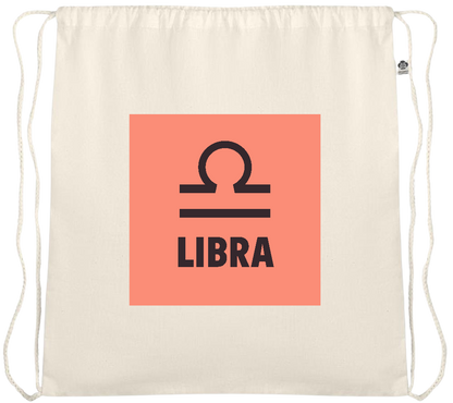 Zodiac Libra Design - Essential medium organic cotton drawstring bag_BEIGE_front