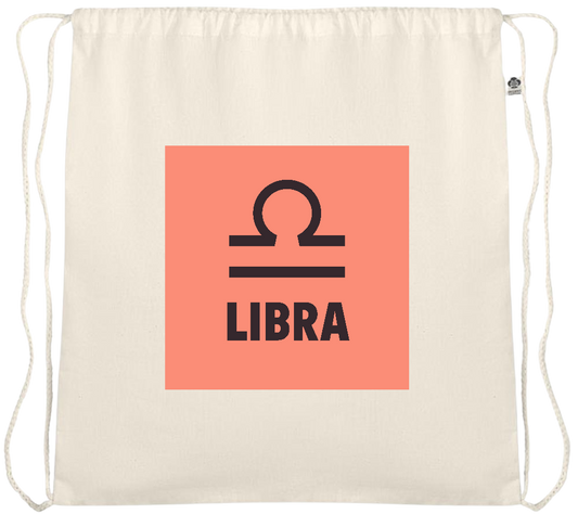 Zodiac Libra Design - Essential medium organic cotton drawstring bag_BEIGE_front