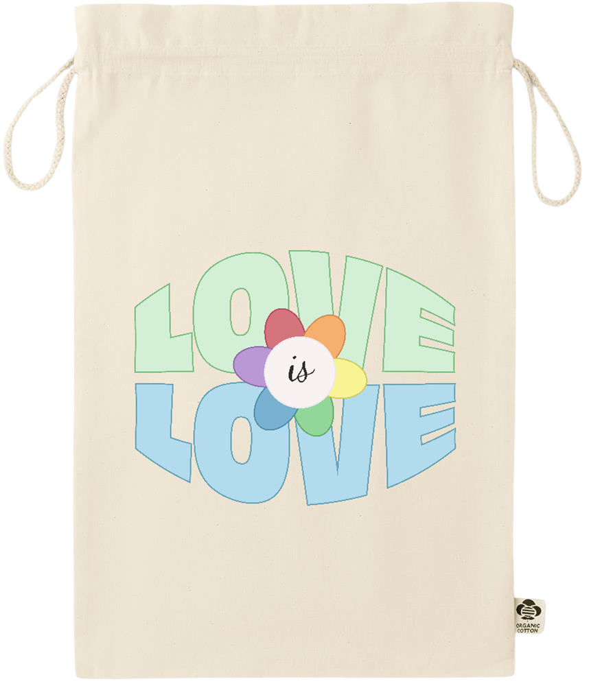 Love is Love Flower Design - Essential large organic drawcord gift bag_BEIGE_front