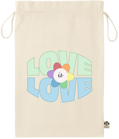 Love is Love Flower Design - Essential large organic drawcord gift bag_BEIGE_front