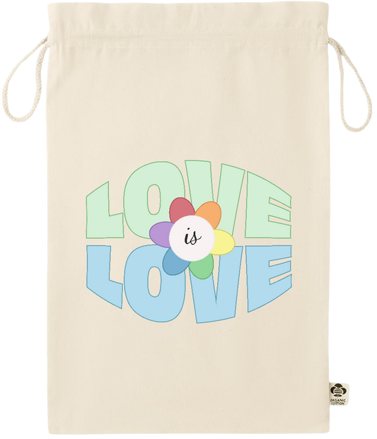 Love is Love Flower Design - Essential large organic drawcord gift bag_BEIGE_front