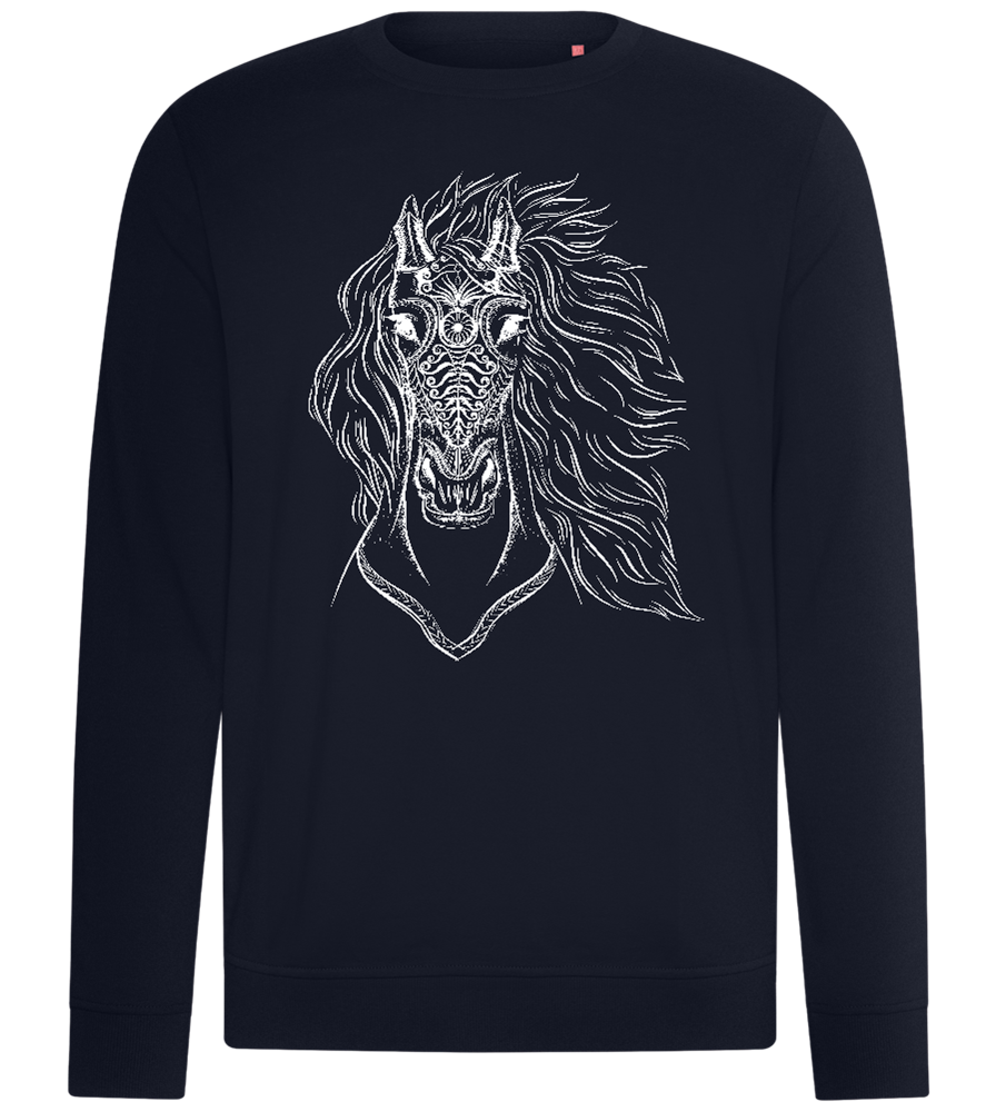 White Abstract Horsehead Design - Comfort unisex sweater_FRENCH NAVY_front