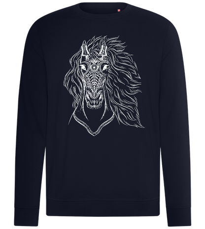 White Abstract Horsehead Design - Comfort unisex sweater_FRENCH NAVY_front