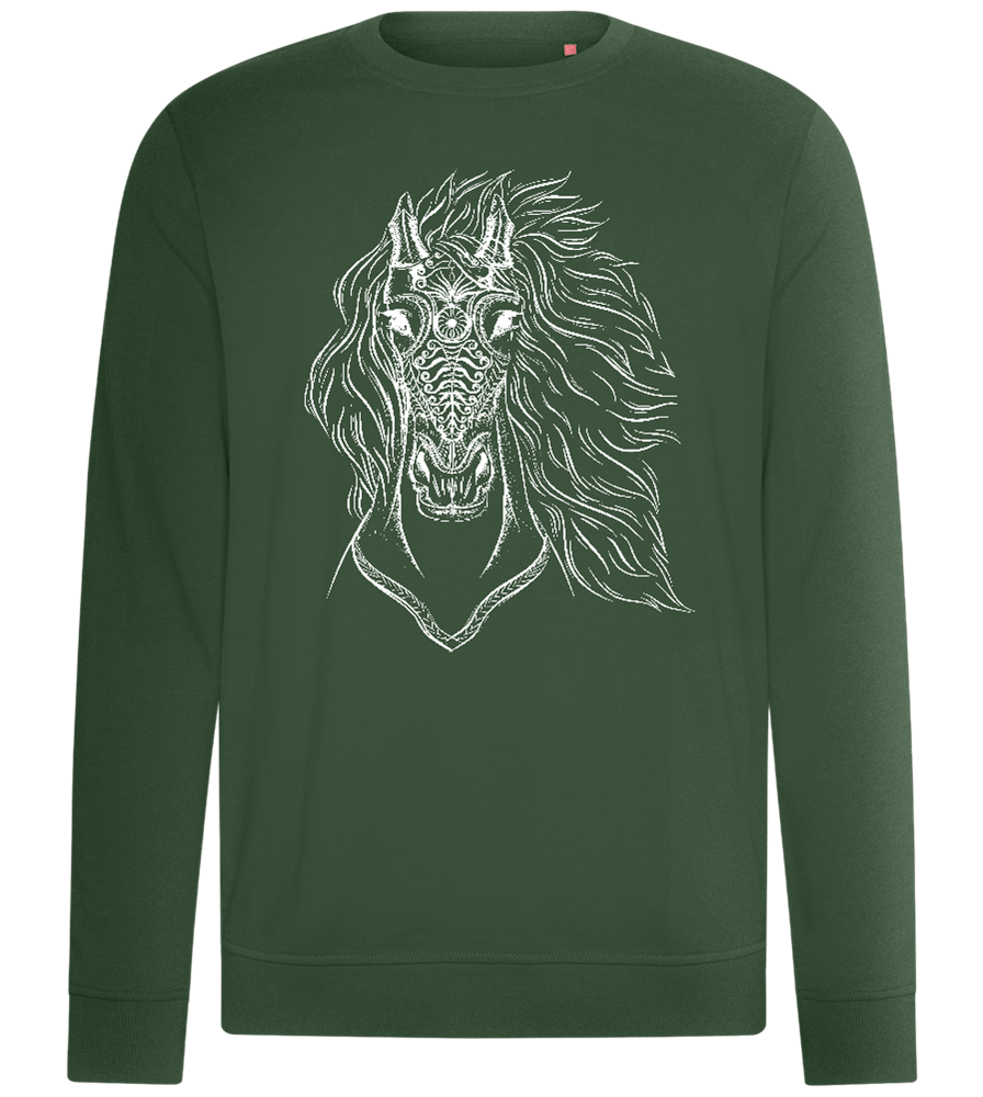 White Abstract Horsehead Design - Comfort unisex sweater_GREEN BOTTLE_front