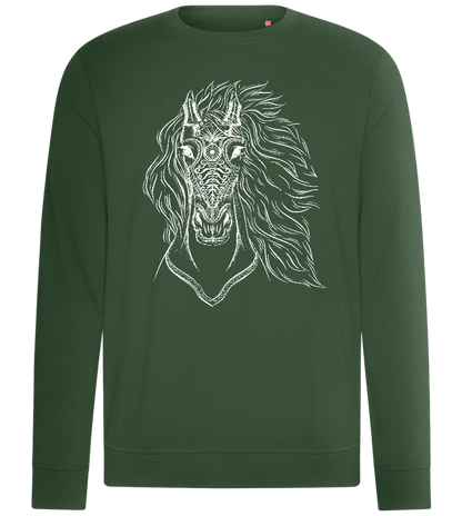 White Abstract Horsehead Design - Comfort unisex sweater_GREEN BOTTLE_front