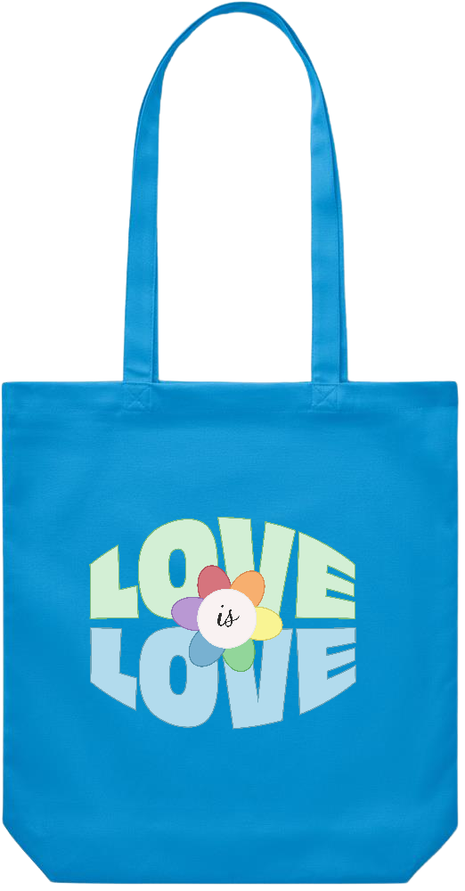 Love is Love Flower Design - Premium Canvas colored cotton shopping bag_TURQUOISE_front