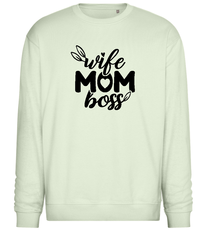 Wife Mom Boss Design - Comfort Essential Unisex Sweater_CREAMY GREEN_front