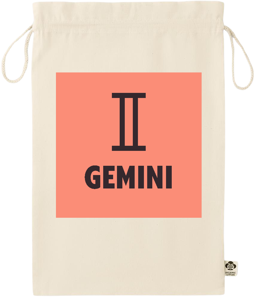 Zodiac Gemini Design - Essential large organic drawcord gift bag_BEIGE_front