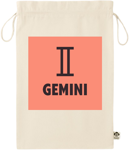 Zodiac Gemini Design - Essential large organic drawcord gift bag_BEIGE_front