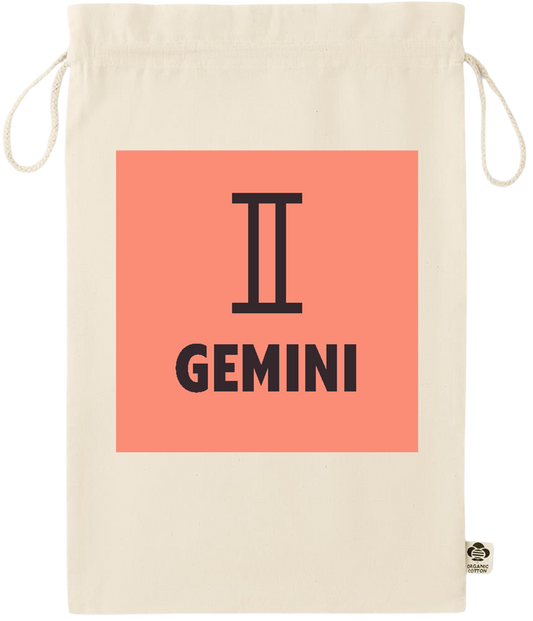 Zodiac Gemini Design - Essential large organic drawcord gift bag_BEIGE_front