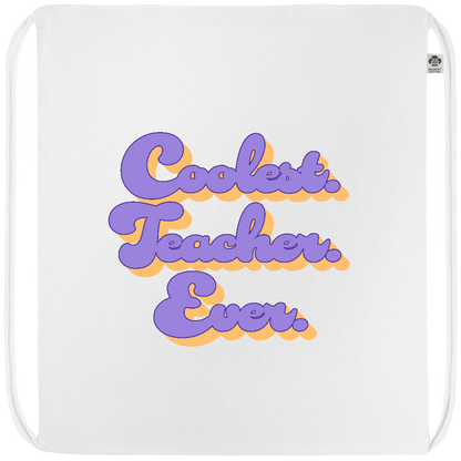 Coolest Teacher Ever Design - Premium colored organic cotton drawstring bag_WHITE_front