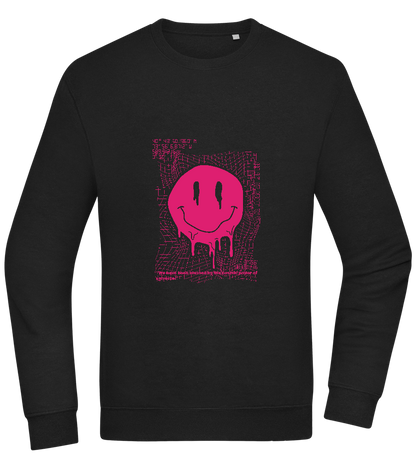 Distorted Pink Smiley Design - Comfort Essential Unisex Sweater_BLACK_front