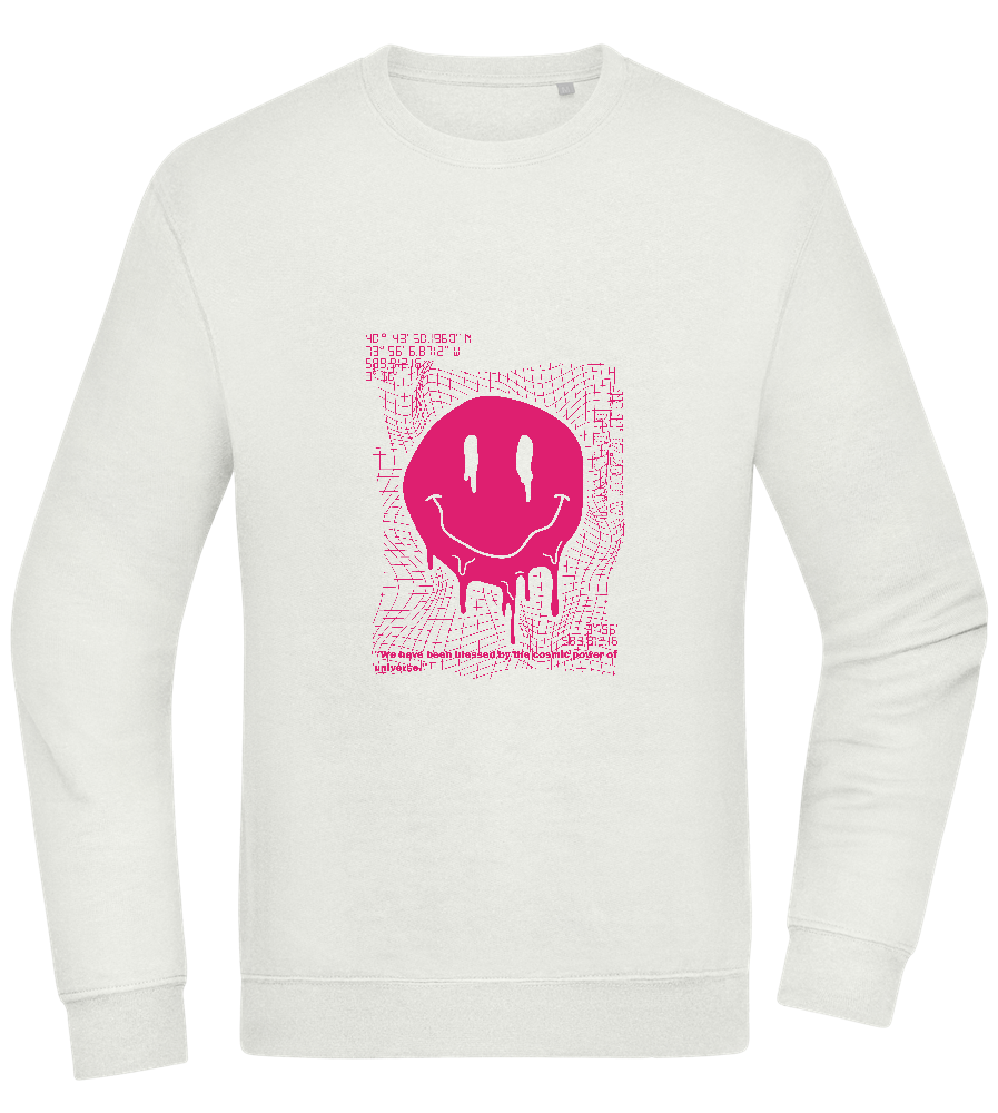 Distorted Pink Smiley Design - Comfort Essential Unisex Sweater_CREAMY GREEN_front