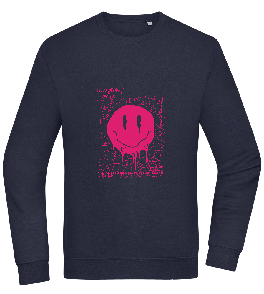 Distorted Pink Smiley Design - Comfort Essential Unisex Sweater_FRENCH NAVY_front