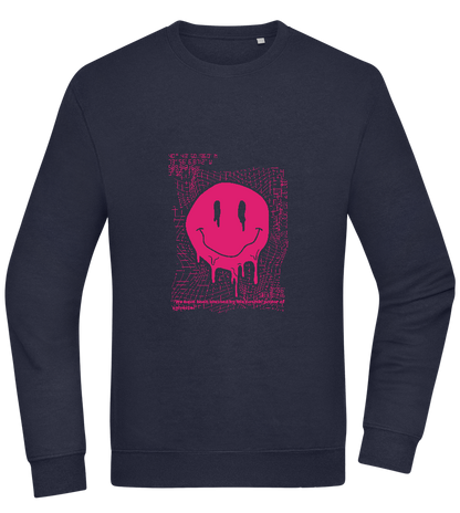 Distorted Pink Smiley Design - Comfort Essential Unisex Sweater_FRENCH NAVY_front