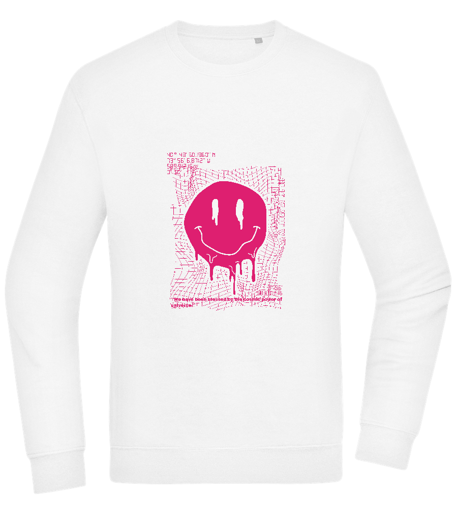 Distorted Pink Smiley Design - Comfort Essential Unisex Sweater_WHITE_front